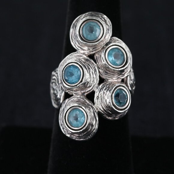 Designer Hagit Gorali ring size 7 1/2 925 Sterling Silver with blue topaz stones - Picture 2 of 12